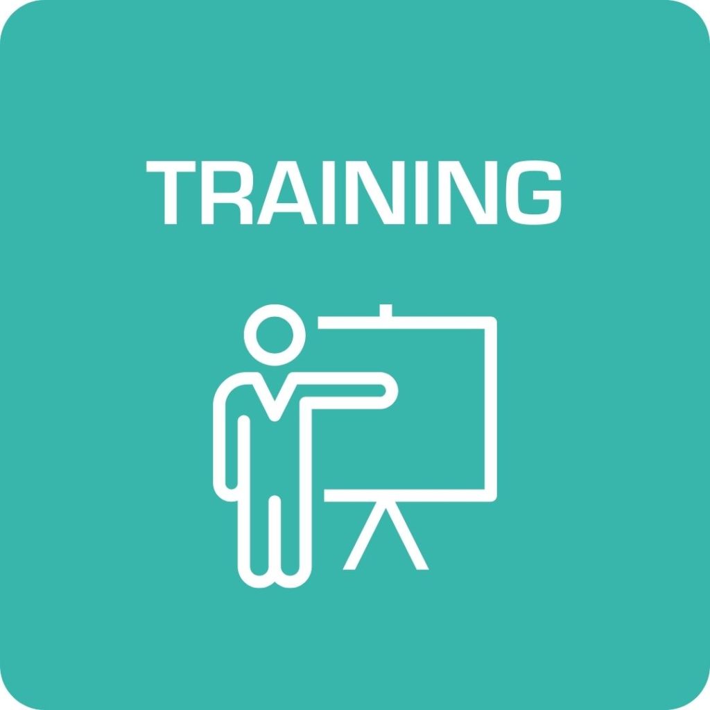 Turquoise box saying 'Training' with icon