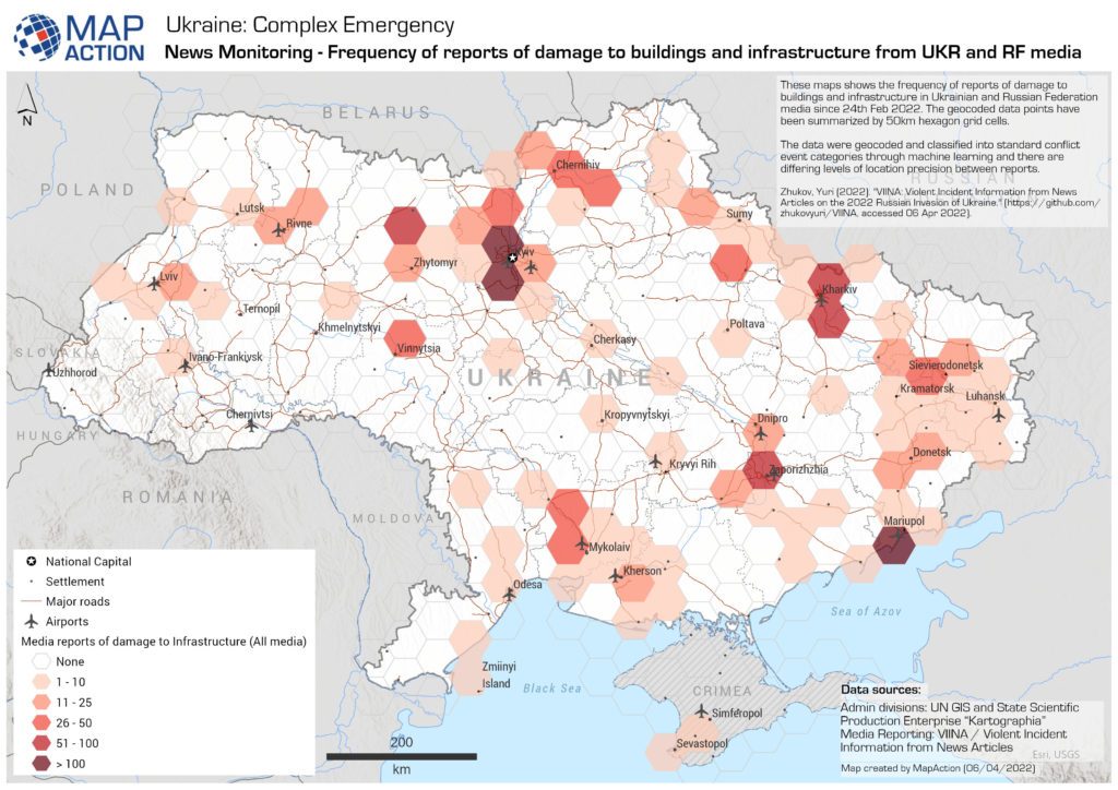Map - Reports of damage in Ukraine (6.4.2022).